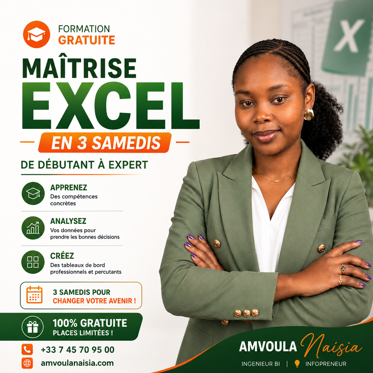 Affiche de la formation Excel gratuite avec Amvoula Naisia